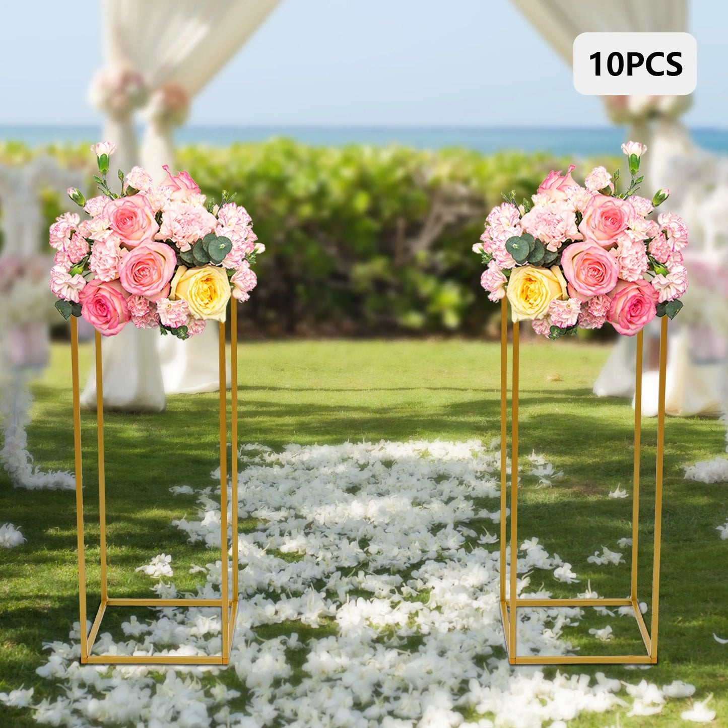 10Pcs Flower Stand Wedding Column 23.6in Tall Gold Metal Wedding Arch for Wedding Table Centerpieces Decoration