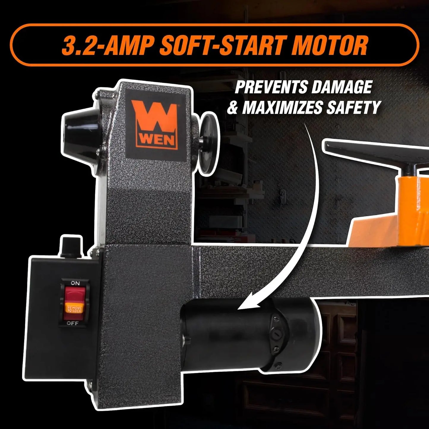 Mini Benchtop Wood Lathe 8-Inch By 13-Inch with Variable Speed Soft Start 3.2 Amp Motor Starts Gradually To Prevent Motor Damage