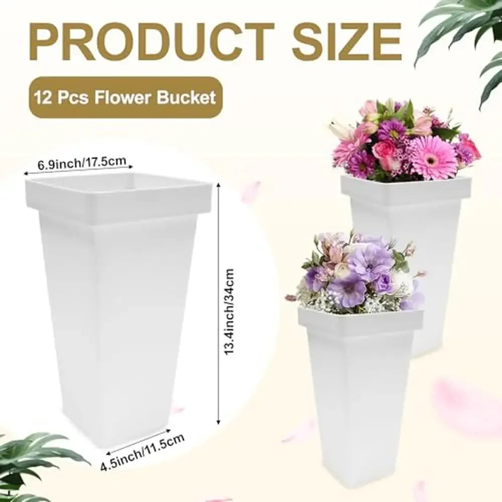 12 Piece Square Plastic Flower Buckets
